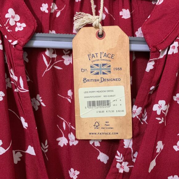 FAT FACE LEXI Poppy Meadow Dress Scarlet Red USA Sz 2 NWT - Picture 9 of 11